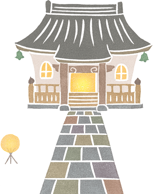 お寺のイラストの消しゴムはんこ